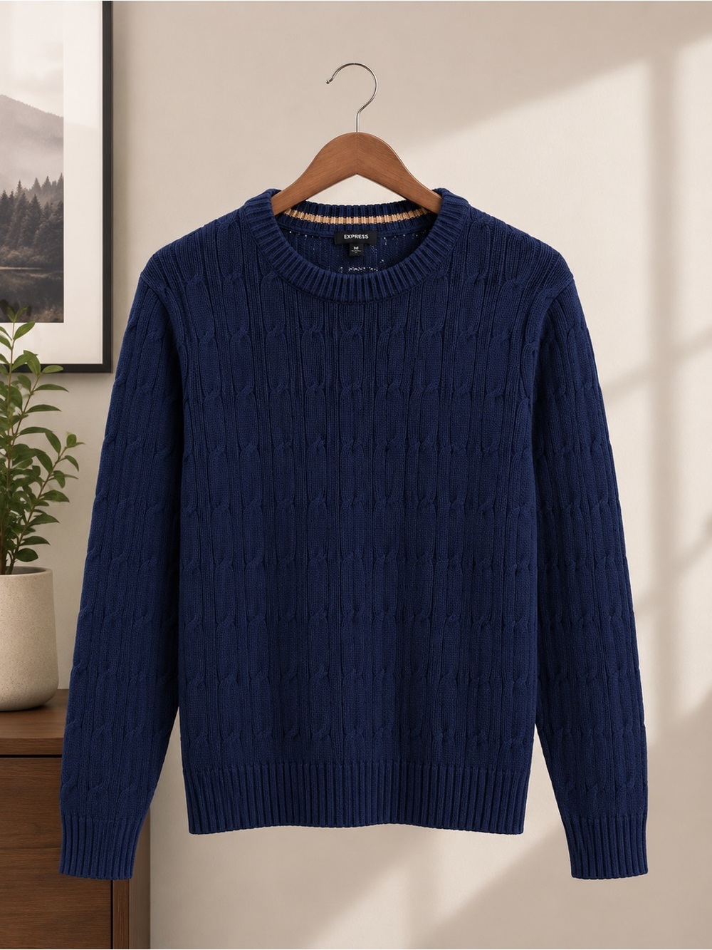 Express Blue and Tan Knit Sweater